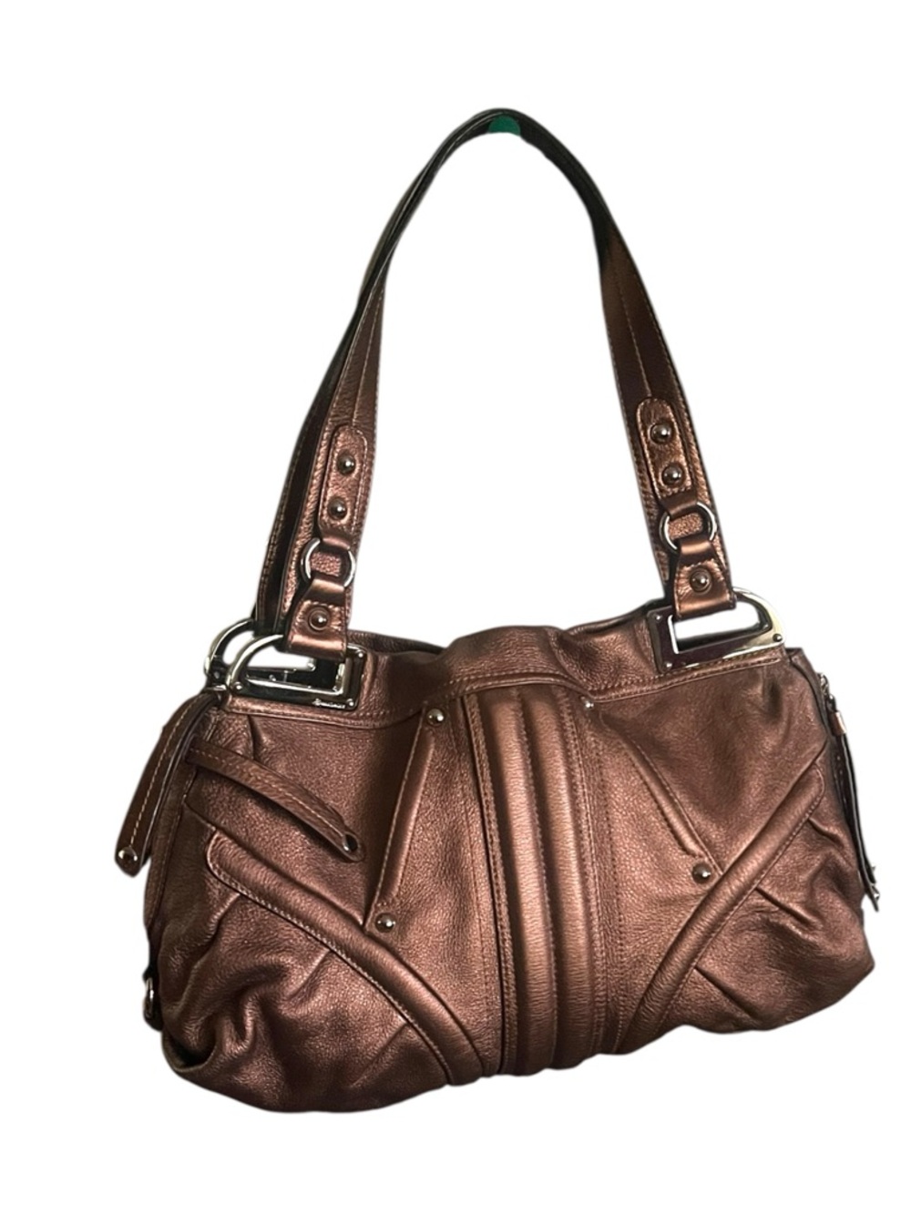 B.MAKOWSKY Monaco Hobo/Satchel metallic bronze pebbled leather handbag. - Picture 2 of 9